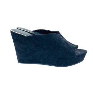 Charles & Keith Shoes Womens Size 8.5 Black Suede Slip On Wedge Mules Peep Toe